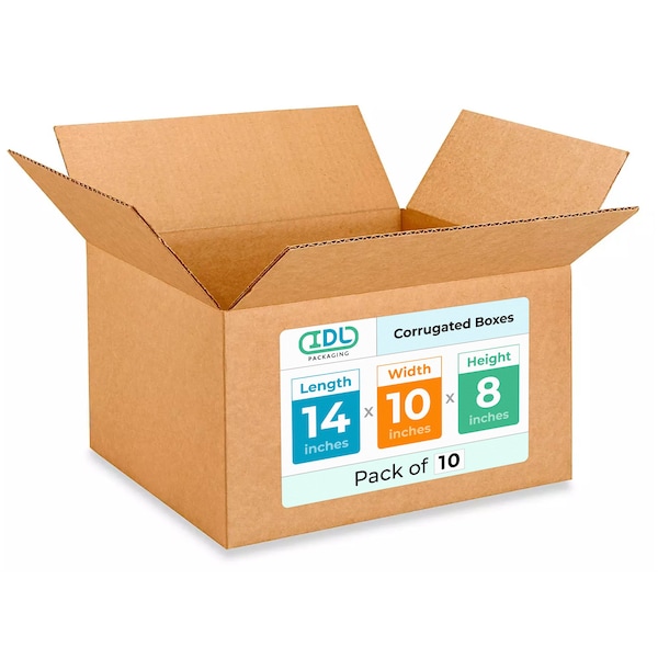 Idl Packaging 14 in x 10 in x 8 in Shipping Box, Kraft, Corrugate, Single Wall, 200#, 10 PK B-14108-10 - main